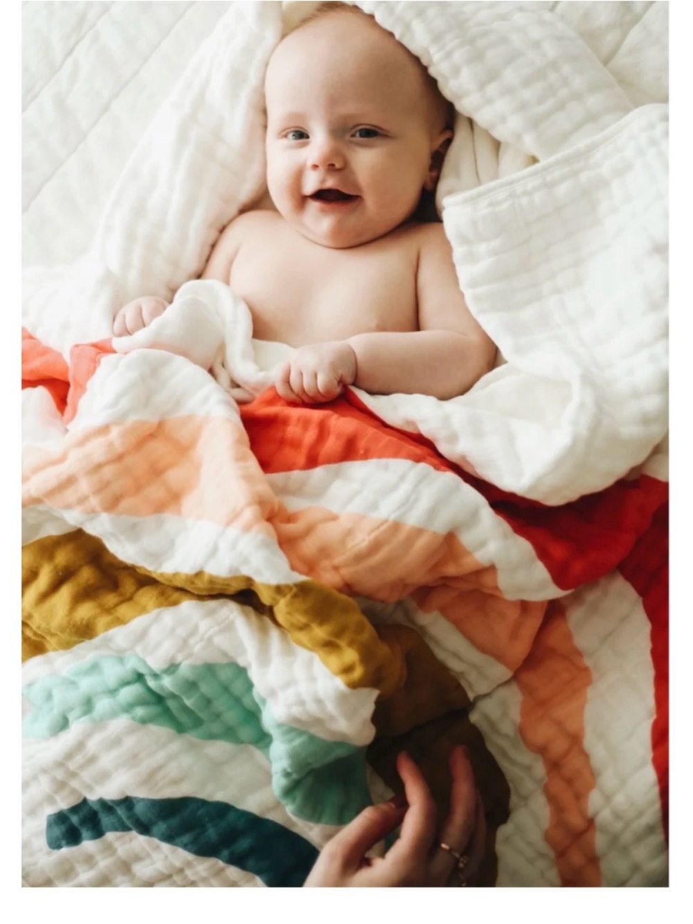 Cozy Multi-Stripe Muslin Baby Blanket - White, Coral, Mustard, Mint, Teal